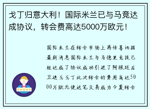 戈丁归意大利！国际米兰已与马竞达成协议，转会费高达5000万欧元！