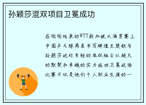 孙颖莎混双项目卫冕成功